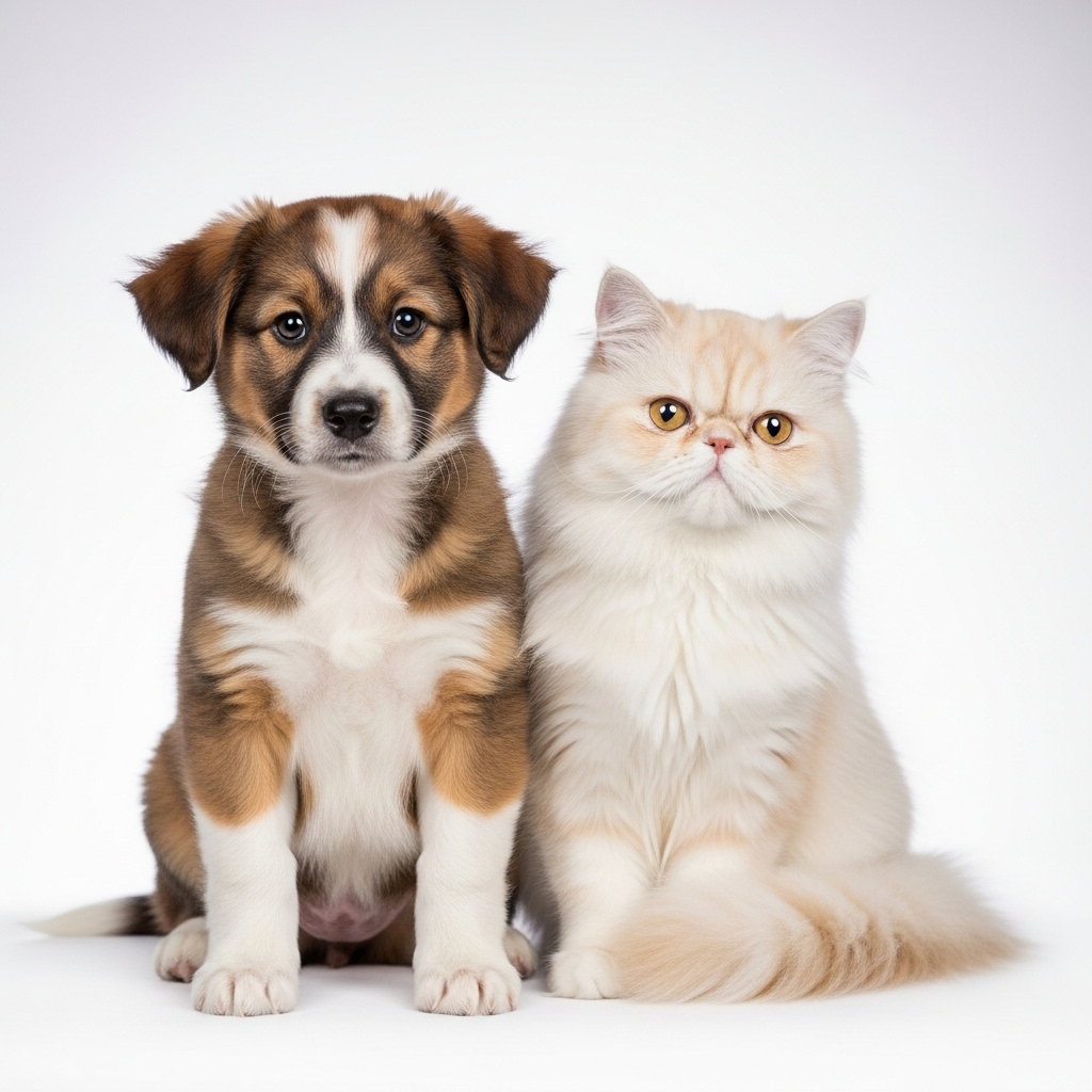 Happy puppy and cat
